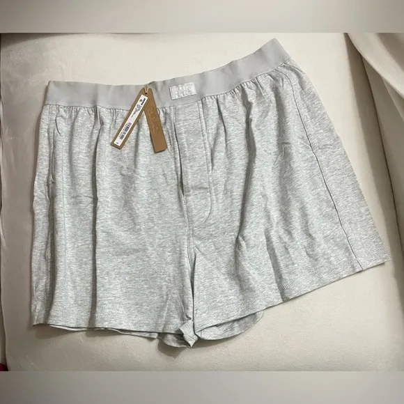 NWT Skims Boyfriend Loose Boxer Shorts Light Heather Grey Size XXS
