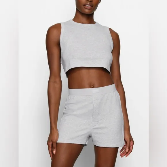NWT Skims Boyfriend Loose Boxer Shorts Light Heather Grey Size XXS