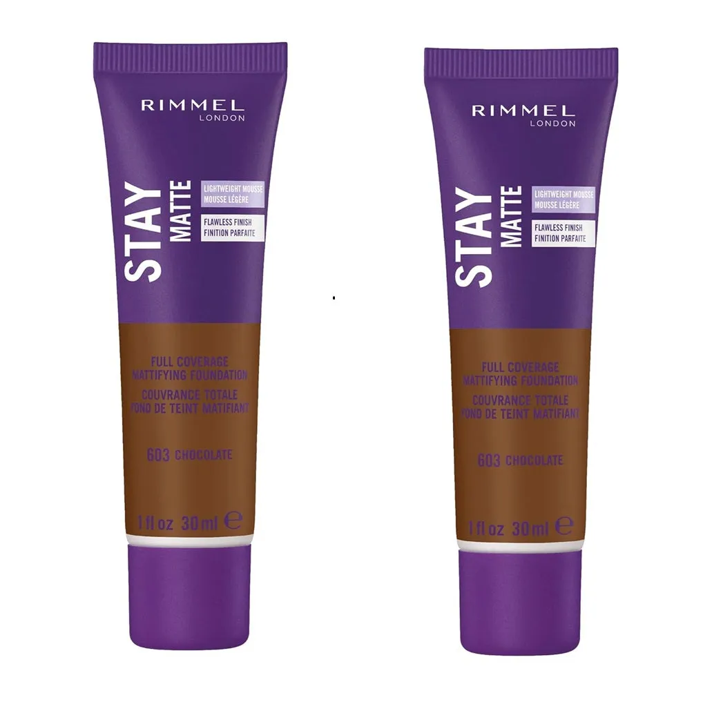Pack of 2 Rimmel London Stay Matte Full Coverage Mattifying Foundation, Chocolate 603
