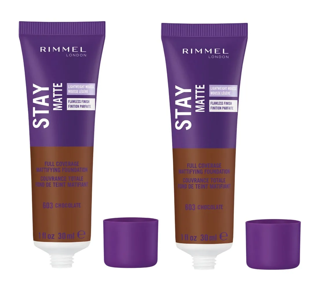Pack of 2 Rimmel London Stay Matte Full Coverage Mattifying Foundation, Chocolate 603