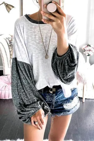 Patchwork Puff Sleeve T Shirt