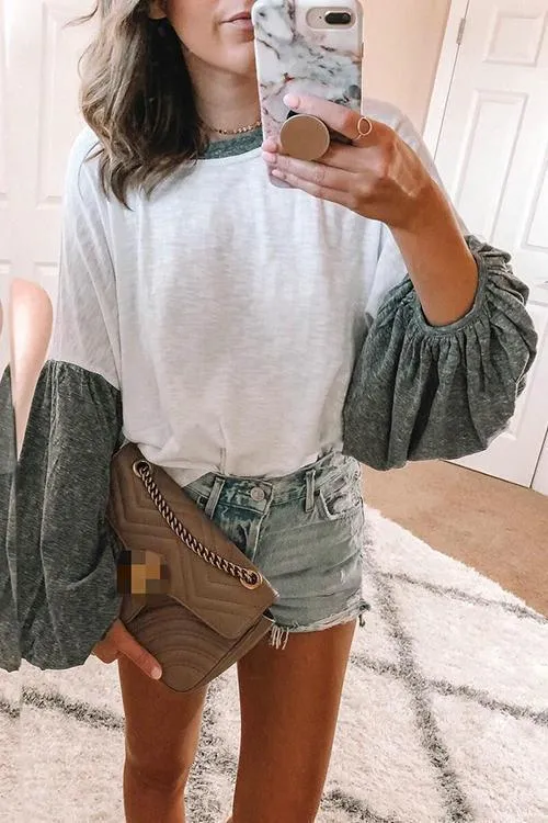 Patchwork Puff Sleeve T Shirt
