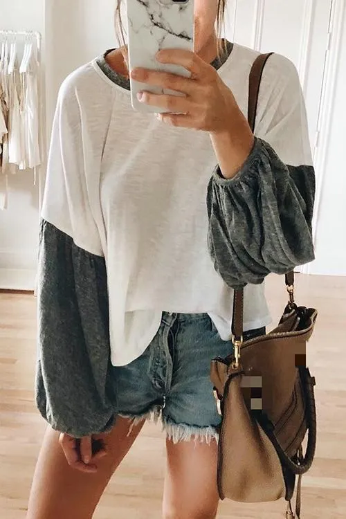 Patchwork Puff Sleeve T Shirt
