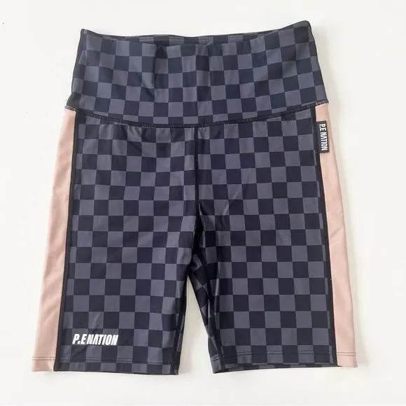 PE Nation Snap Shot Short in Charcoal M Black Checkered Bike Shorts