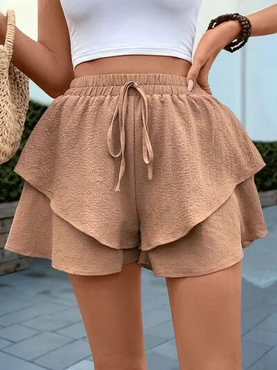 Perfee Tied Layered Shorts