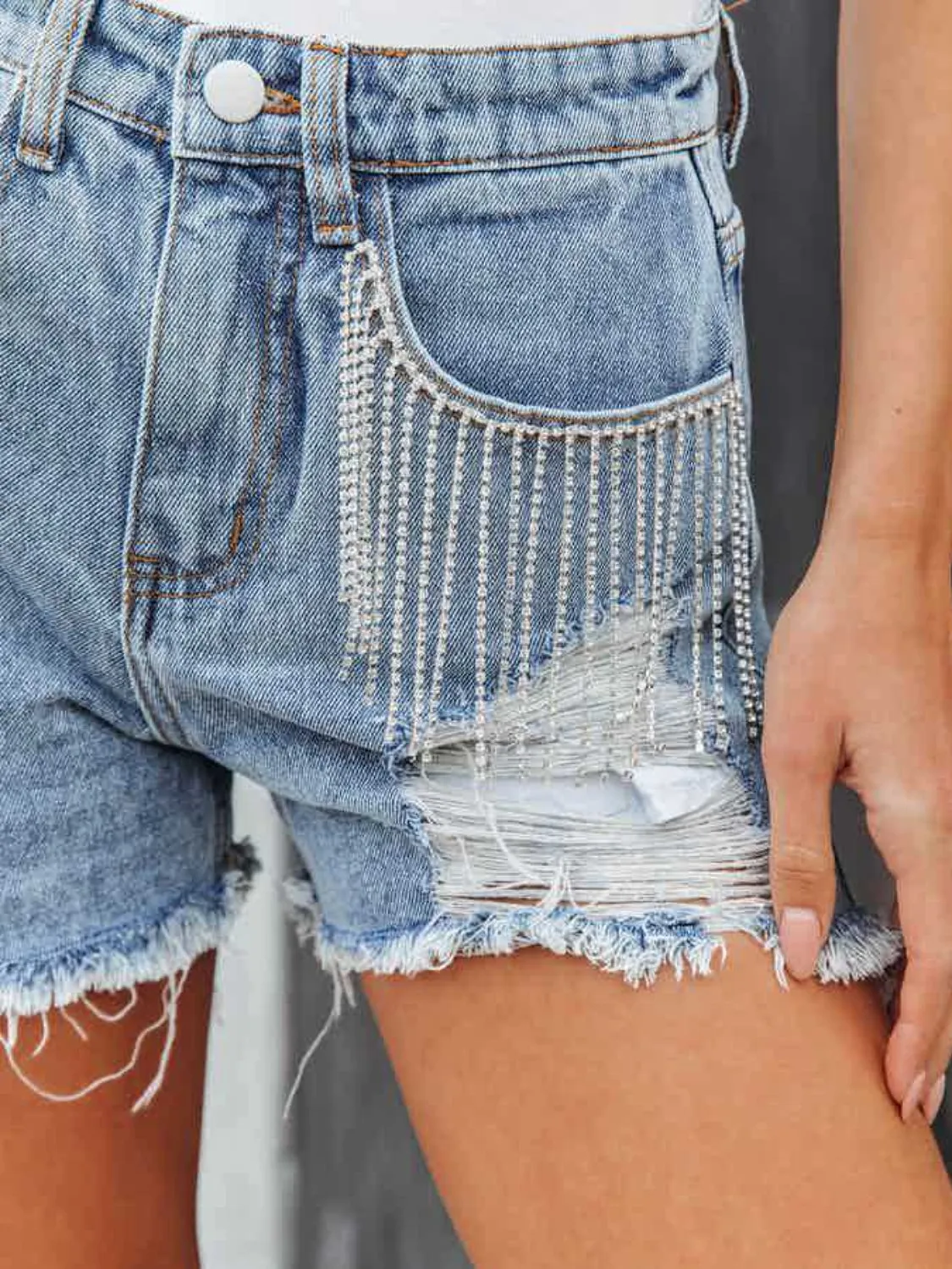 PREORDER Distressed Fringe Denim Shorts with Pockets 3 Colors