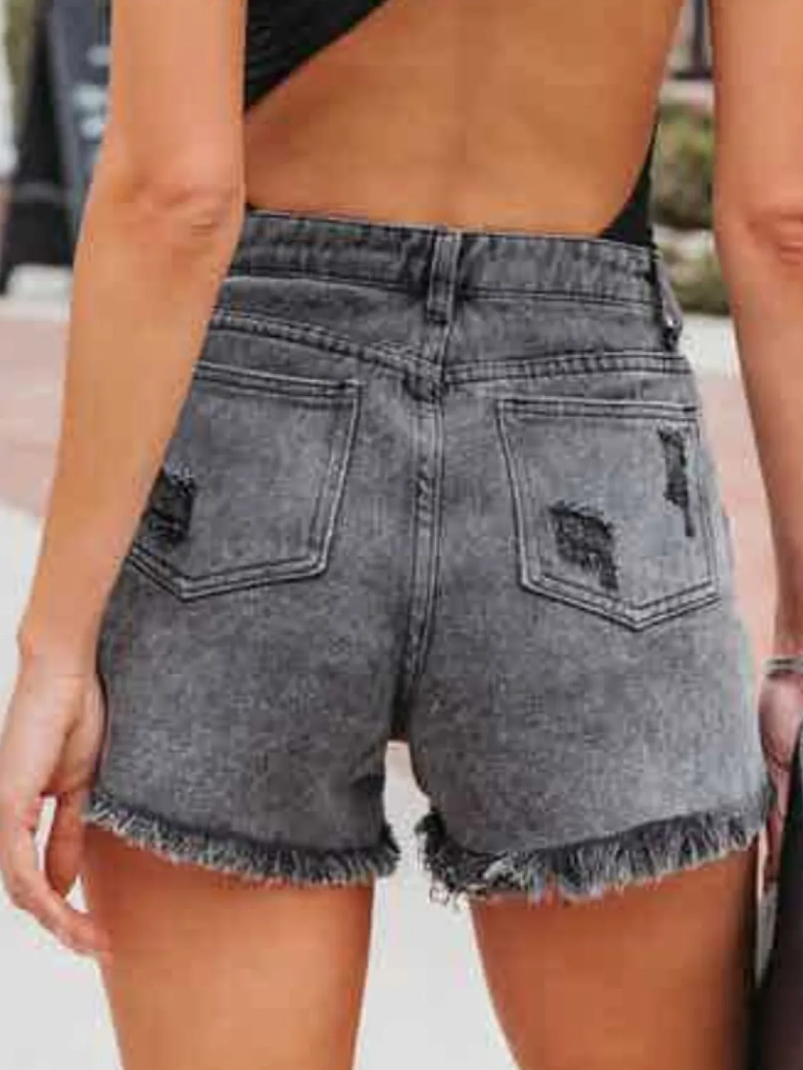 PREORDER Distressed Fringe Denim Shorts with Pockets 3 Colors