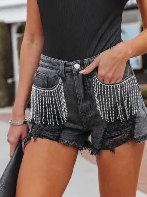 PREORDER Distressed Fringe Denim Shorts with Pockets 3 Colors