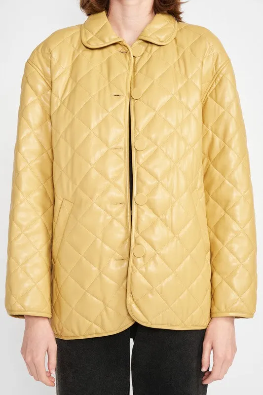 Quilted PU Button Down Jacket