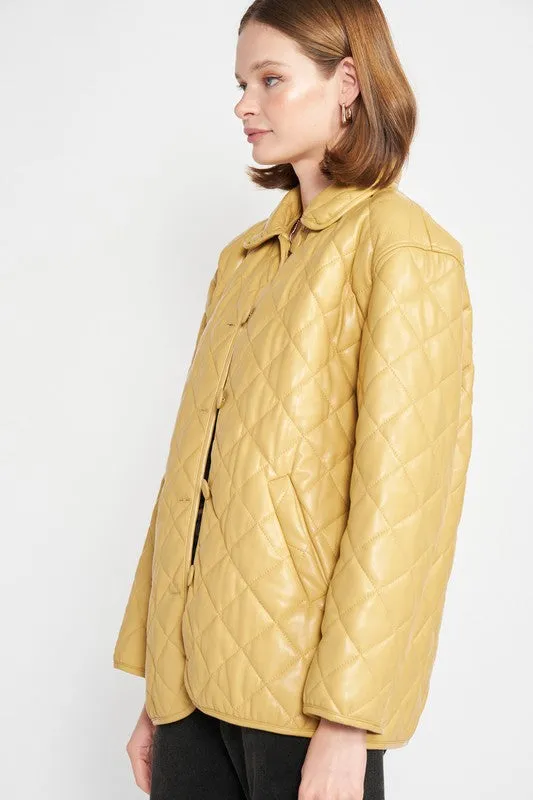 Quilted PU Button Down Jacket