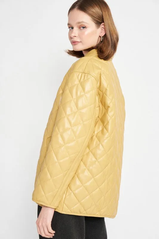 Quilted PU Button Down Jacket