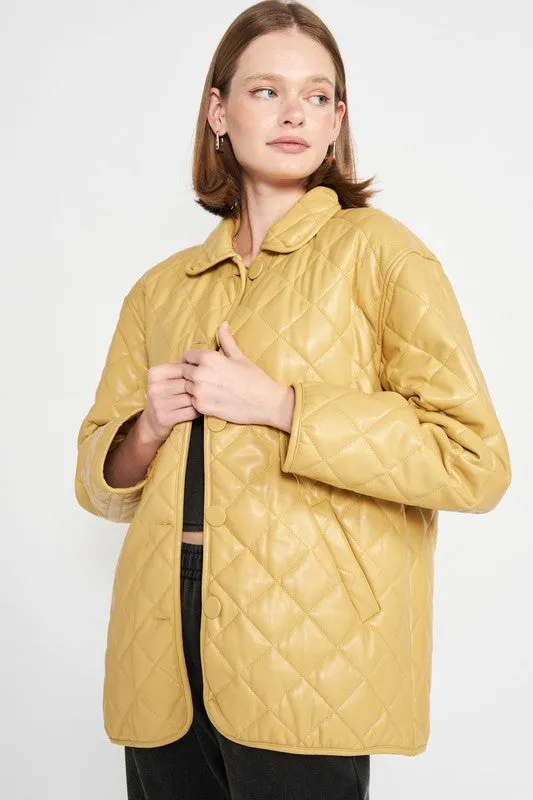 Quilted PU Button Down Jacket