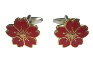 Red Cherry Blossom Flower Cufflinks