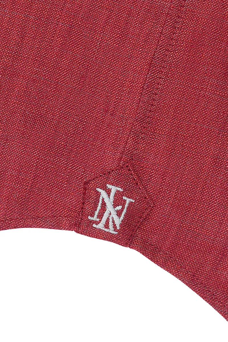 Red One Piece Collar Linen Popover Shirt