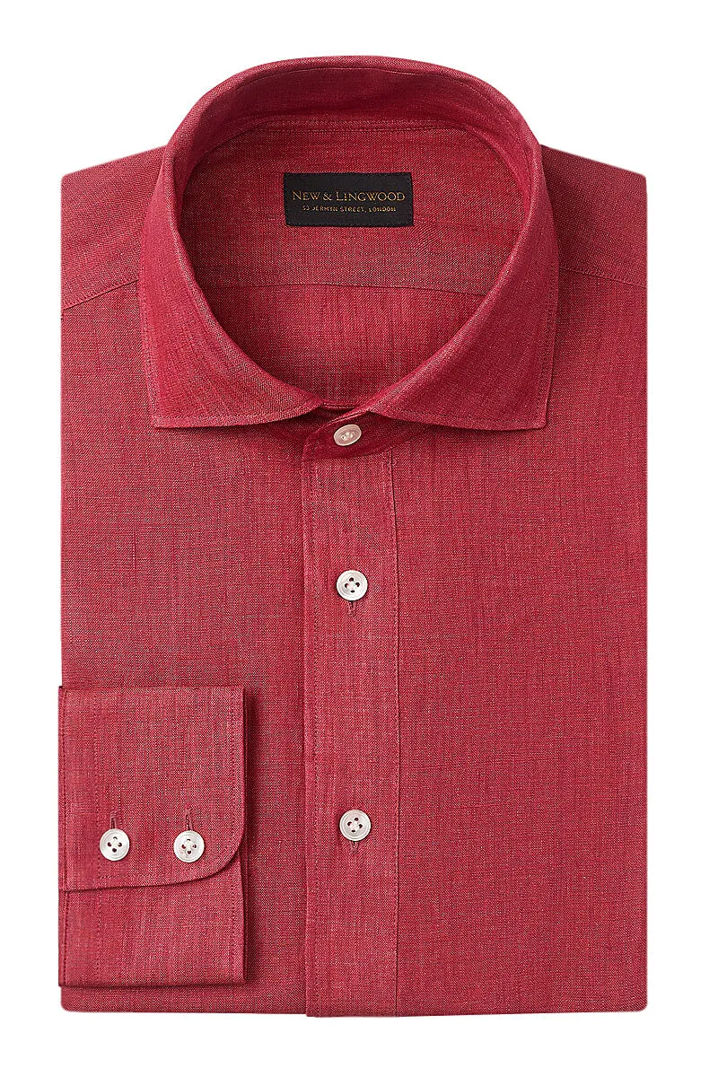 Red One Piece Collar Linen Popover Shirt