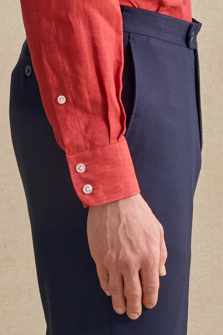 Red One Piece Collar Linen Popover Shirt