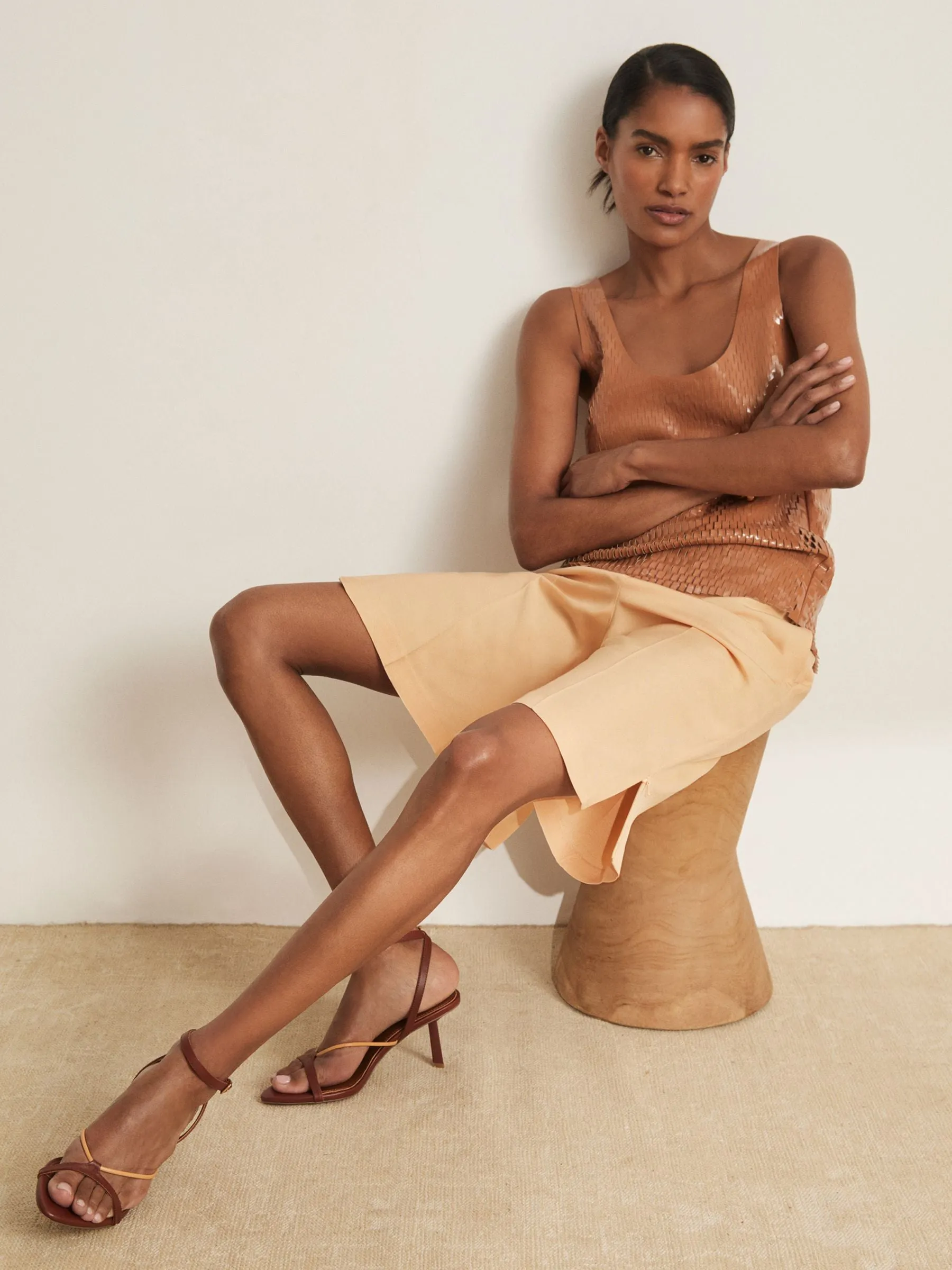 Reiss Atelier Side-Zip Tailored Shorts With Linen in Orange