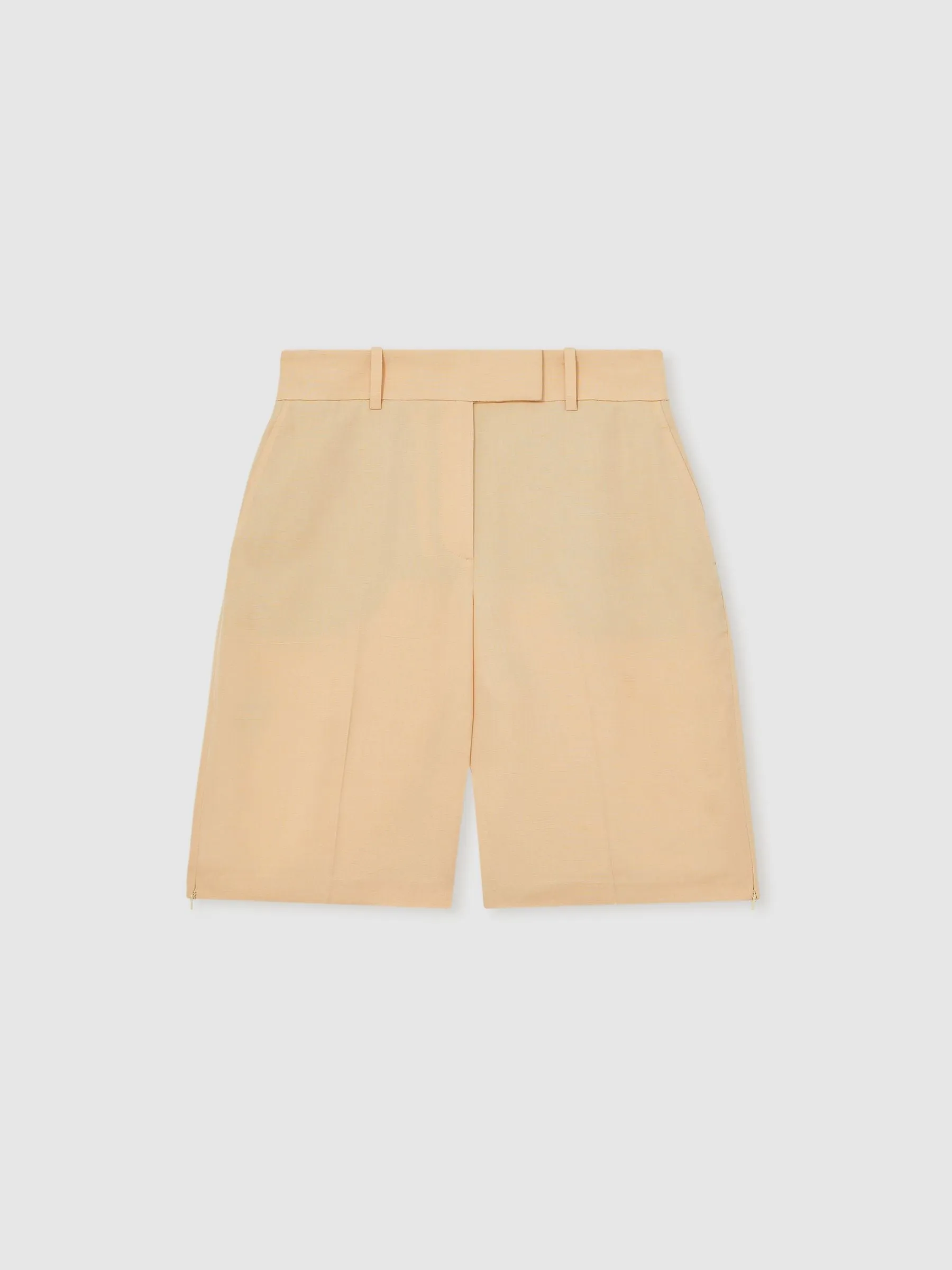 Reiss Atelier Side-Zip Tailored Shorts With Linen in Orange