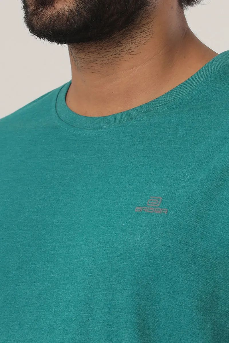 Round Neck - Teal Green Solid T-Shirts For Men | Ariser