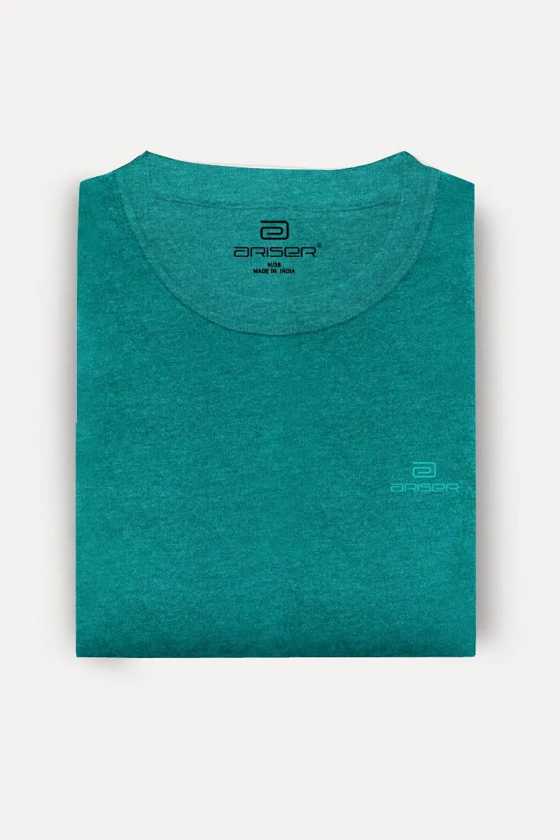 Round Neck - Teal Green Solid T-Shirts For Men | Ariser