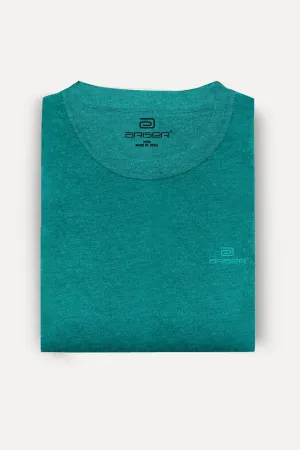Round Neck - Teal Green Solid T-Shirts For Men | Ariser