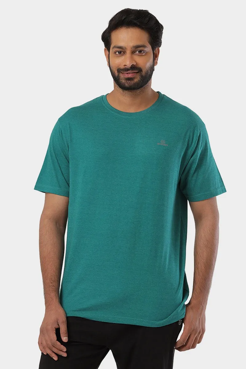 Round Neck - Teal Green Solid T-Shirts For Men | Ariser