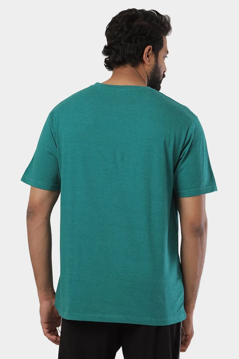 Round Neck - Teal Green Solid T-Shirts For Men | Ariser
