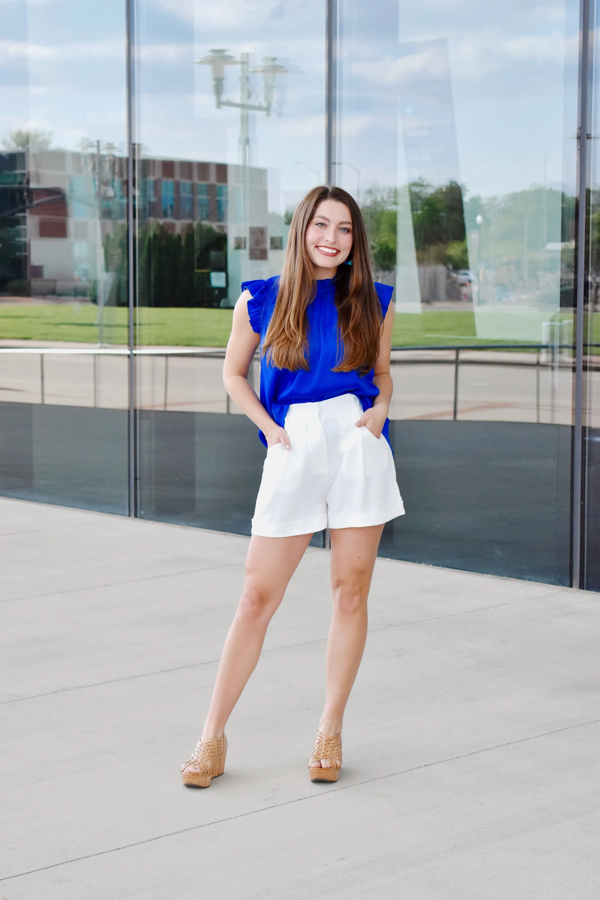 Royal Blue High Neck Ruffle Top