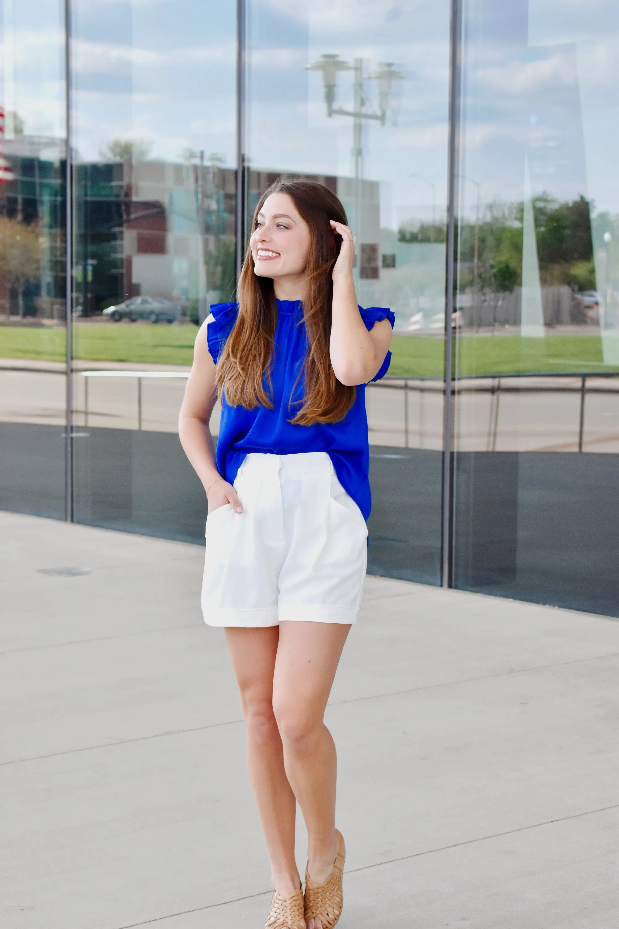Royal Blue High Neck Ruffle Top