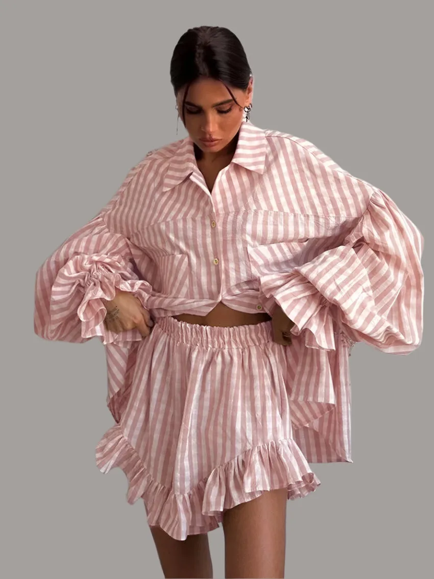 Ruffled High Waist Stripe 2-Piece Set