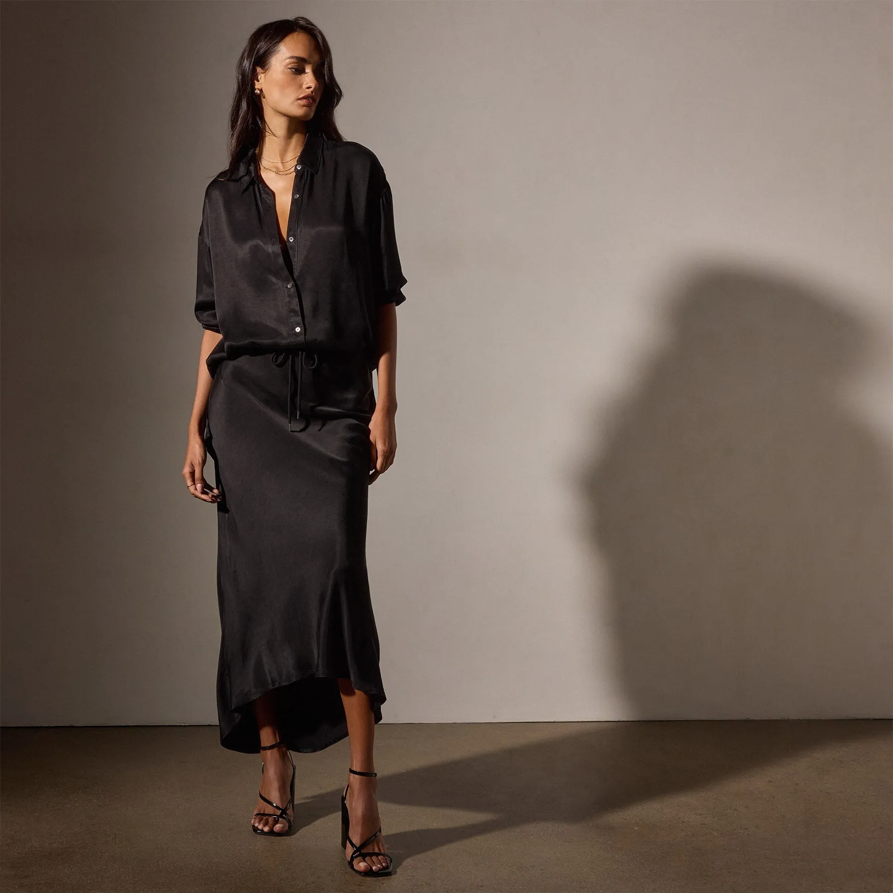 Satin Oversized Shirt - Black