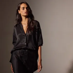 Satin Oversized Shirt - Black