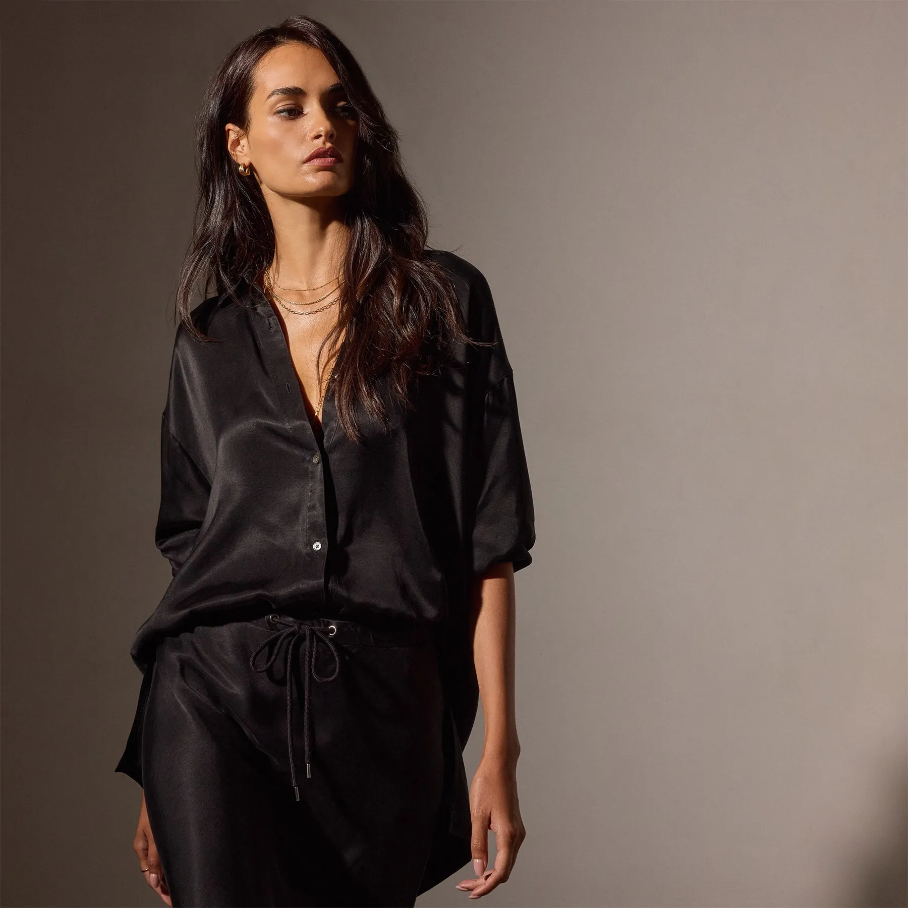 Satin Oversized Shirt - Black