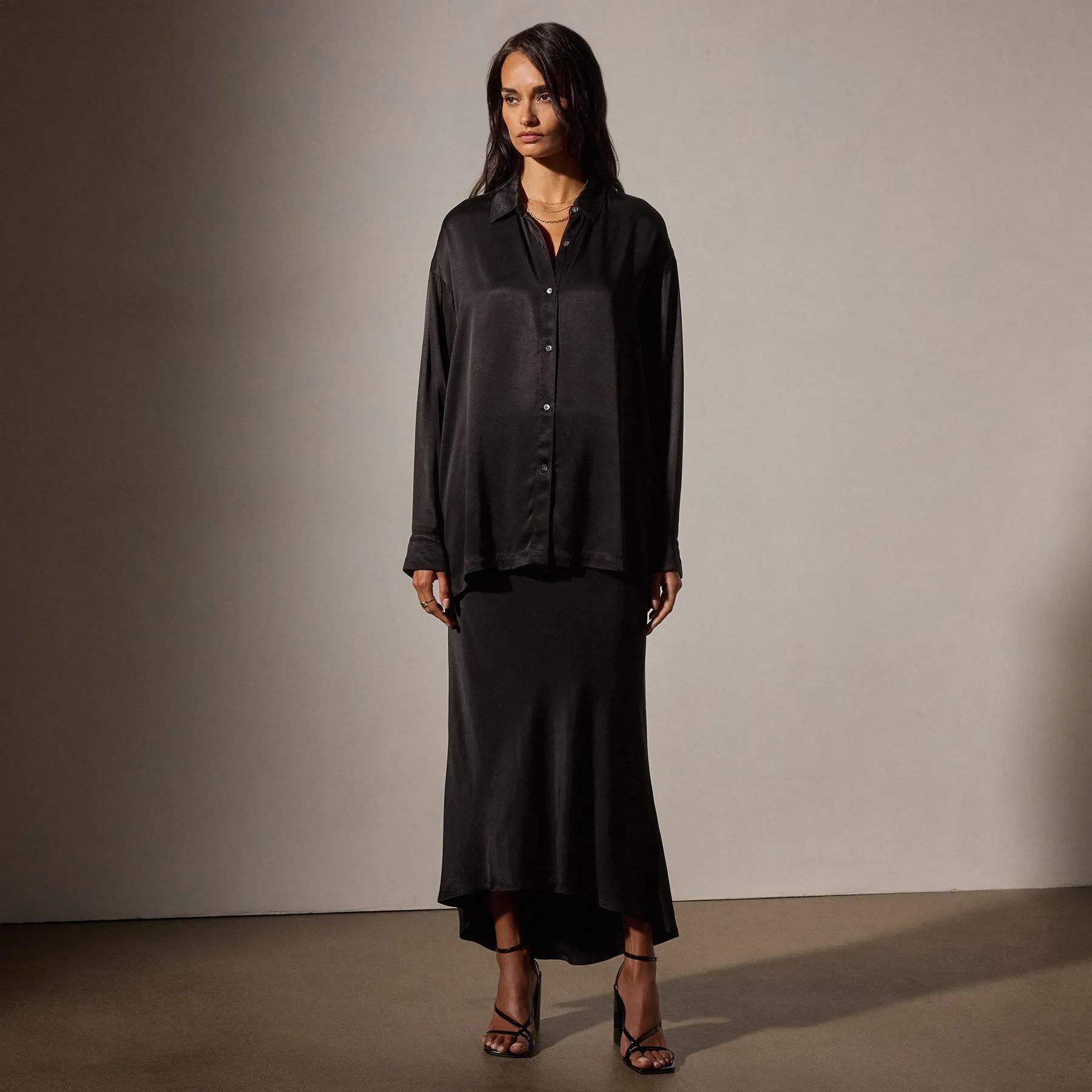 Satin Oversized Shirt - Black