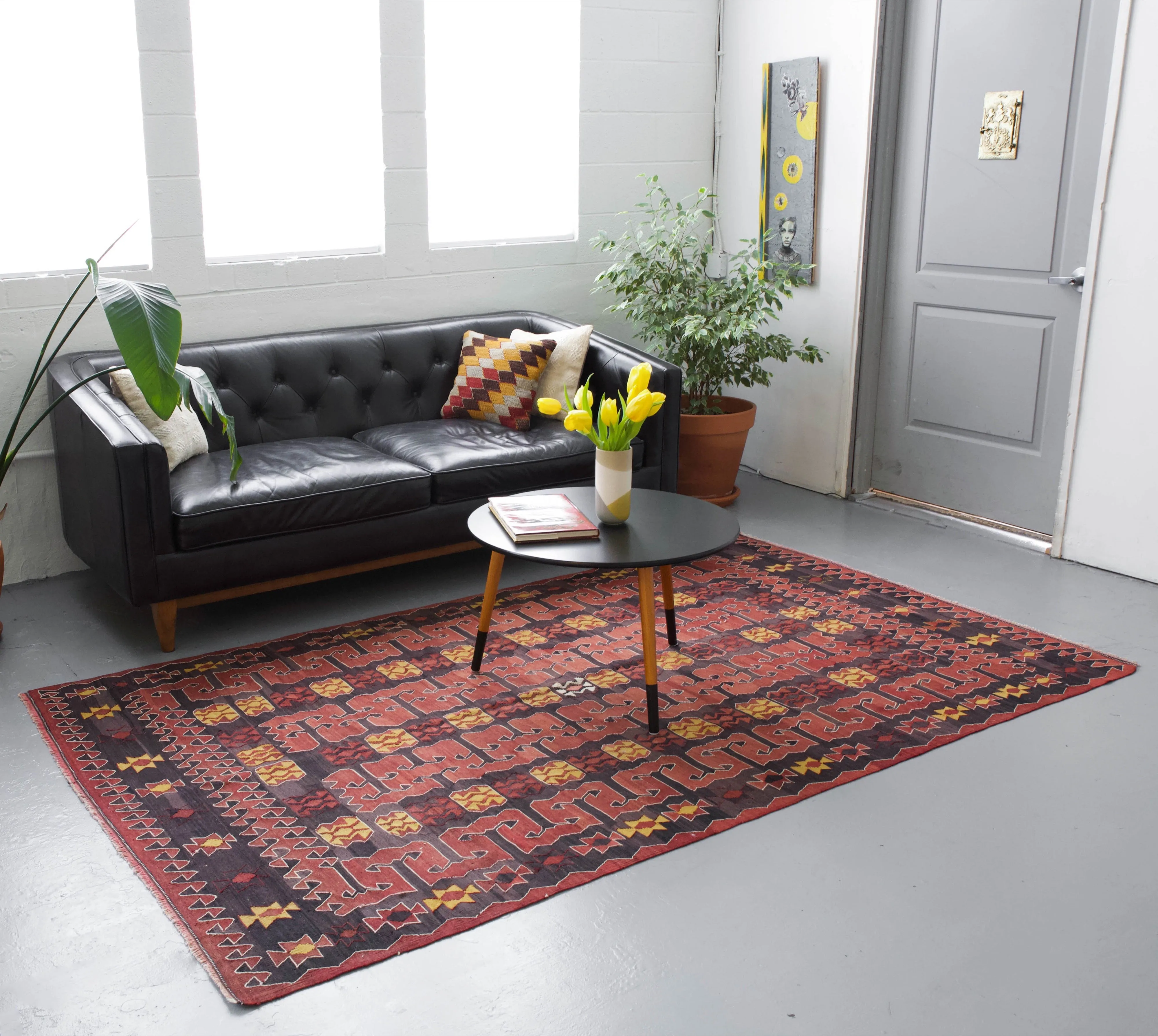 Semi-Antique Turkish Balikesir Yuncu Kilim Rug 5'2"x8'9"