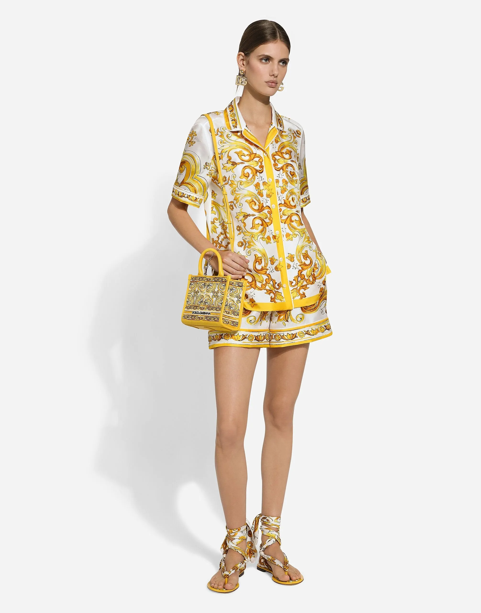 Silk Twill Shorts With Majolica Print