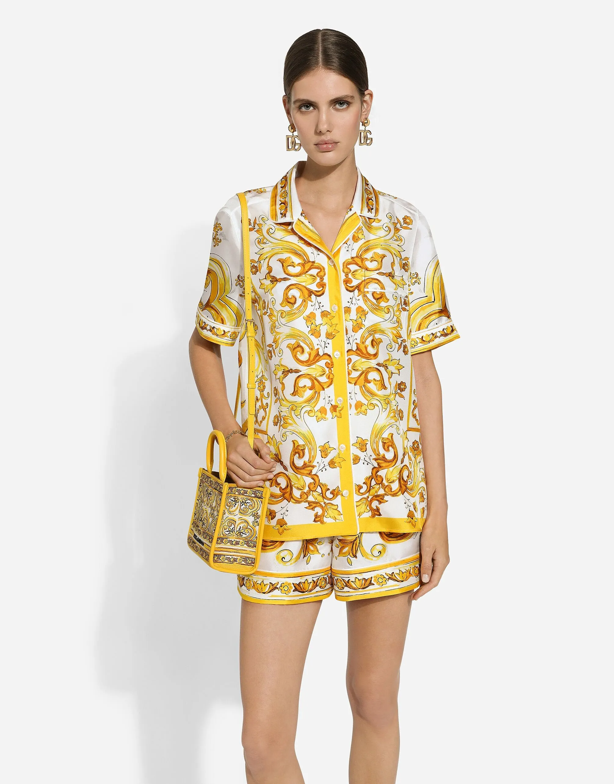 Silk Twill Shorts With Majolica Print