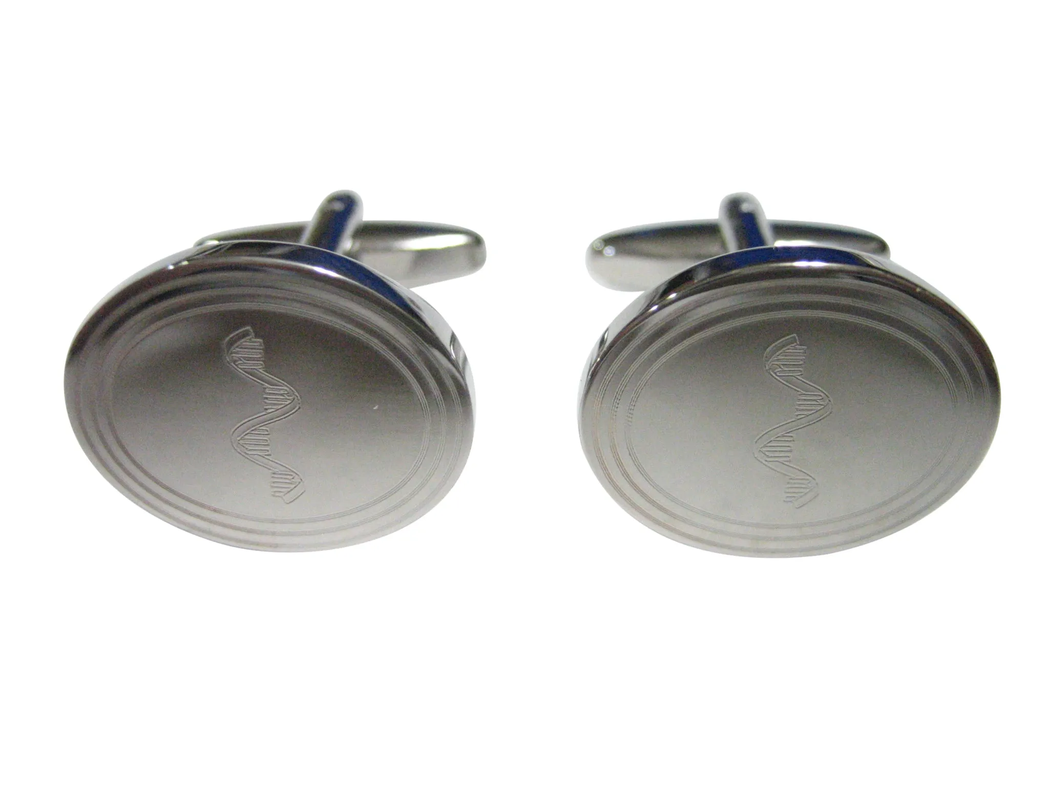 Silver Toned Etched Oval RNA Ribonucleic Acid Molecule Cufflinks