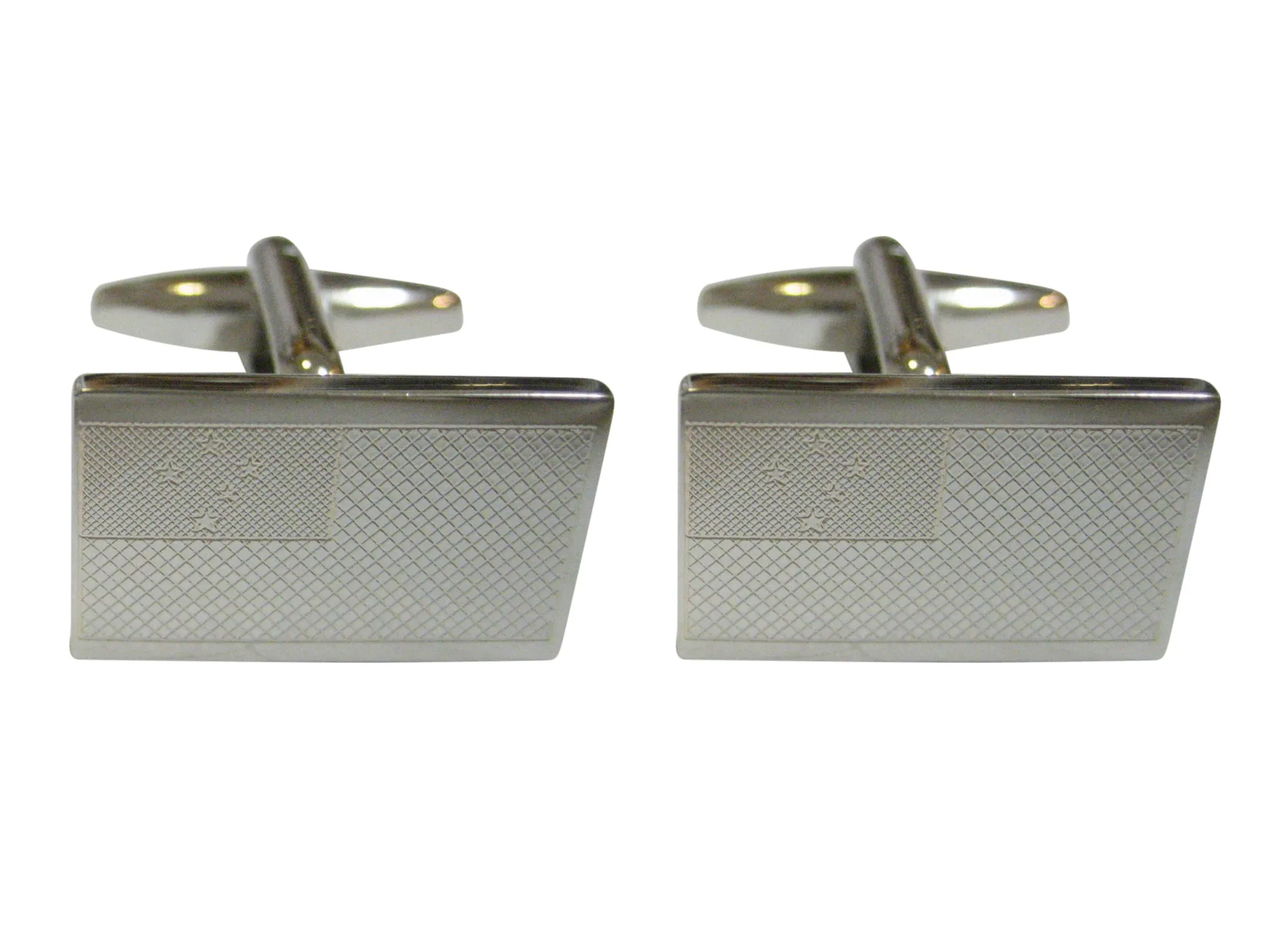 Silver Toned Etched Samoa Flag Cufflinks