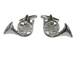 Silver Toned French Horn Musical Instrument Cufflinks