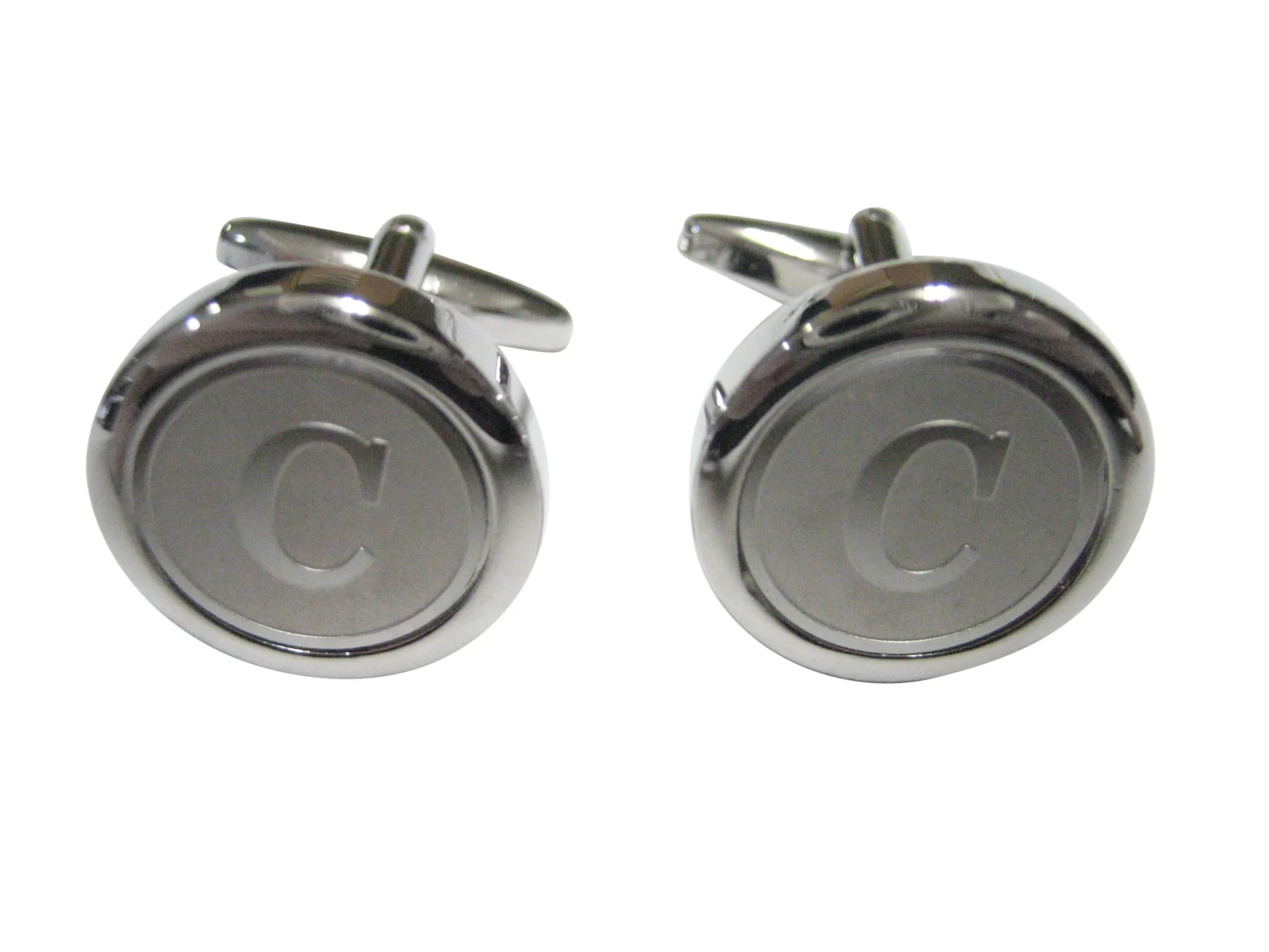 Silver Toned Round Letter C Monogram Cufflinks