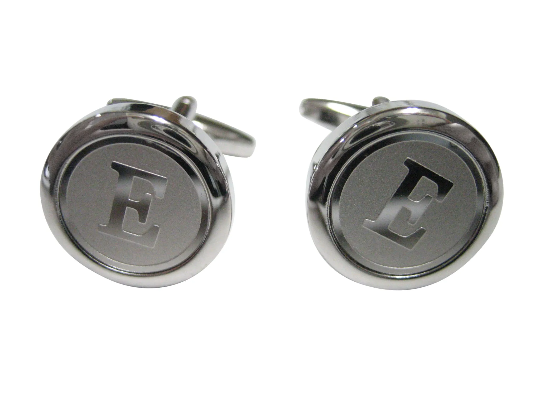 Silver Toned Round Letter E Monogram Cufflinks