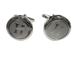 Silver Toned Round Letter H Monogram Cufflinks