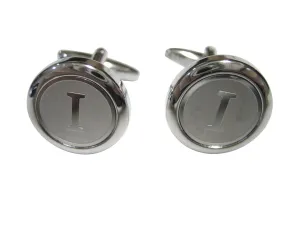 Silver Toned Round Letter I Monogram Cufflinks