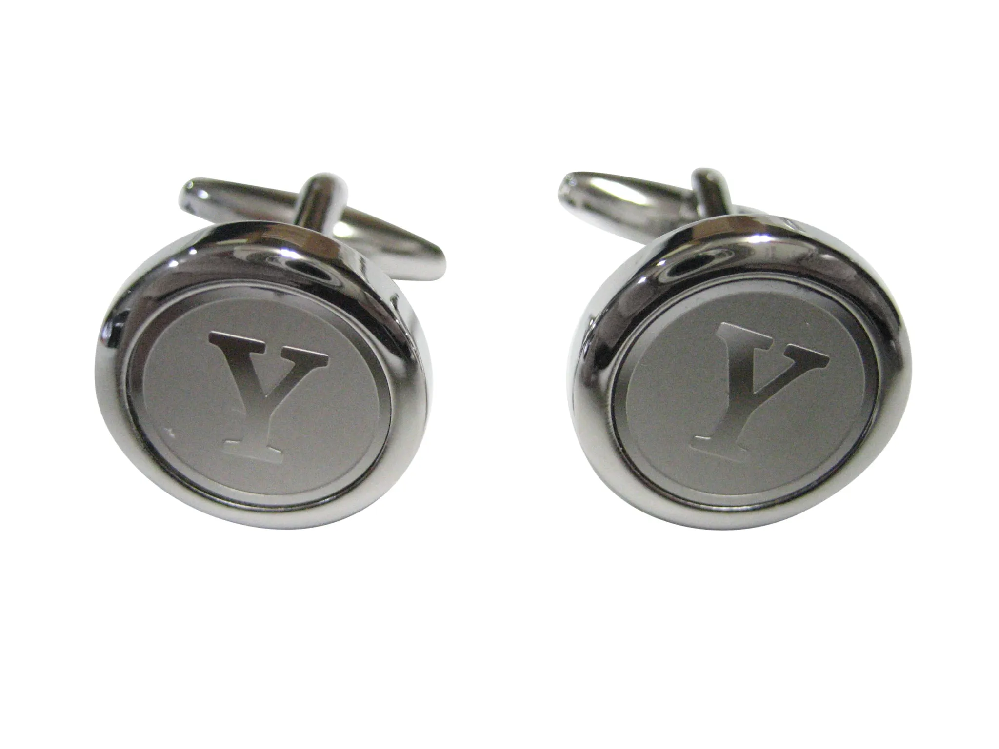 Silver Toned Round Letter Y Monogram Cufflinks