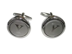 Silver Toned Round Letter Y Monogram Cufflinks