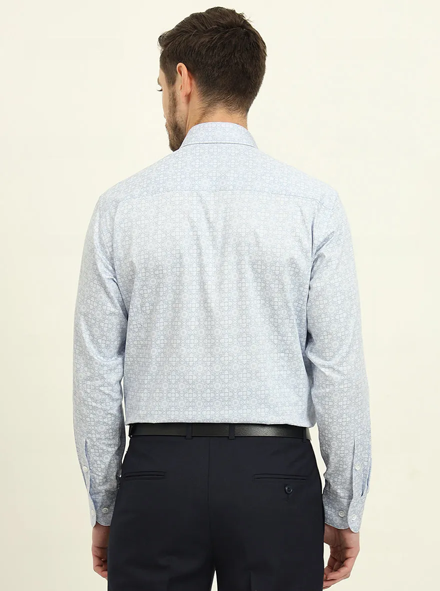 Sky Blue Printed Slim Fit Formal Shirt | Metal