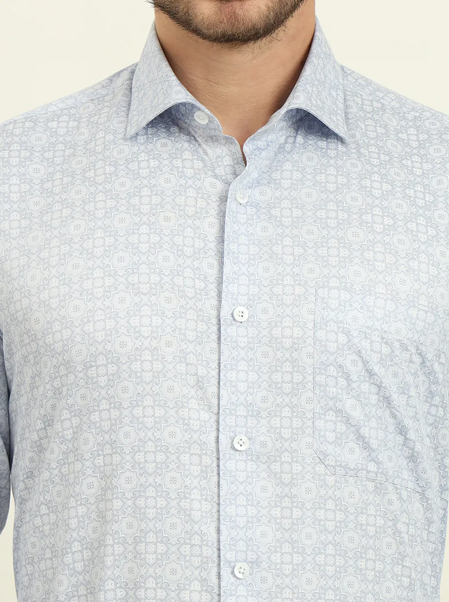 Sky Blue Printed Slim Fit Formal Shirt | Metal