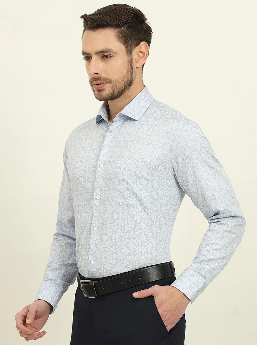 Sky Blue Printed Slim Fit Formal Shirt | Metal