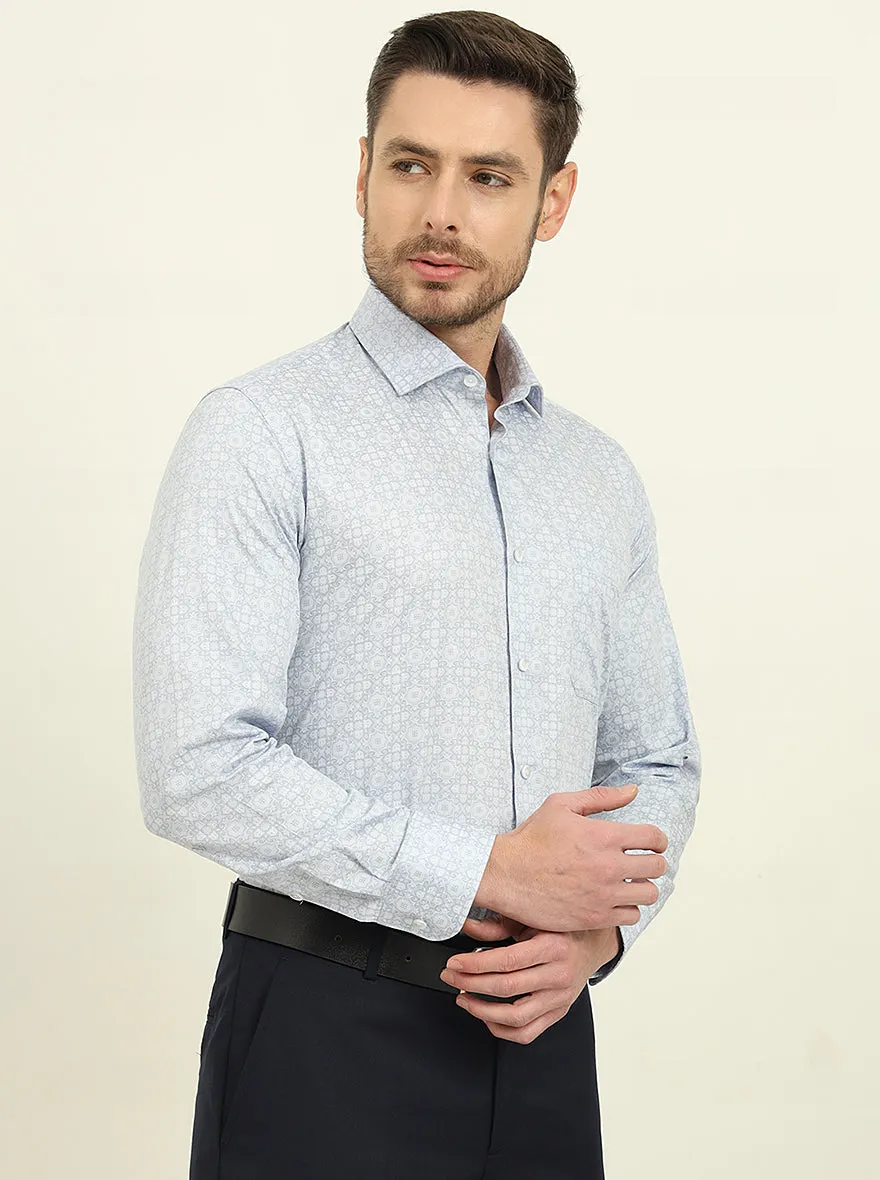 Sky Blue Printed Slim Fit Formal Shirt | Metal
